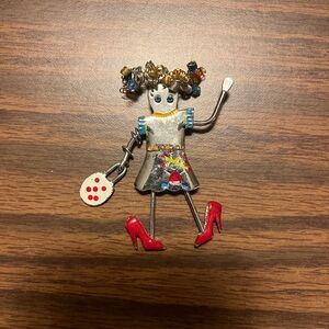 Colorful Doll Brooch with Red Accents